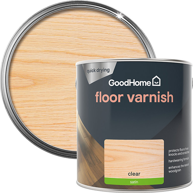 Image of GoodHome Clear Satin Floor Wood varnish, 2.5L