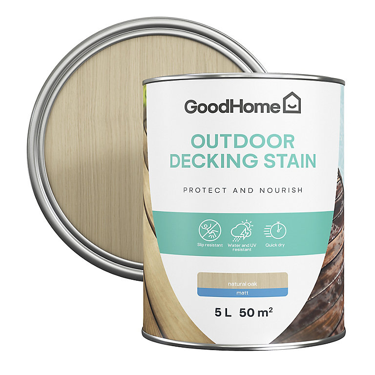 Image of GoodHome Natural oak Matt Quick dry Decking Wood stain, 5L