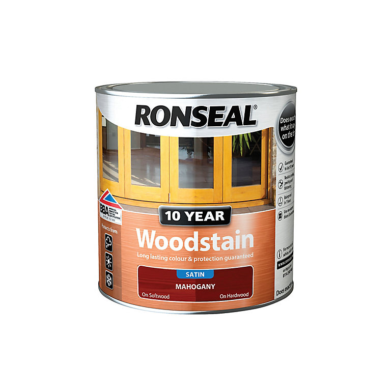 Product image for Ronseal 10 Year Mahogany Satin Quick dry Doors & window frames Wood stain, 2.5L