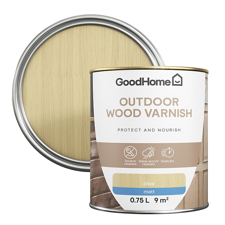 Product image for GoodHome Outdoor Clear Matt Wood Varnish, 750ml