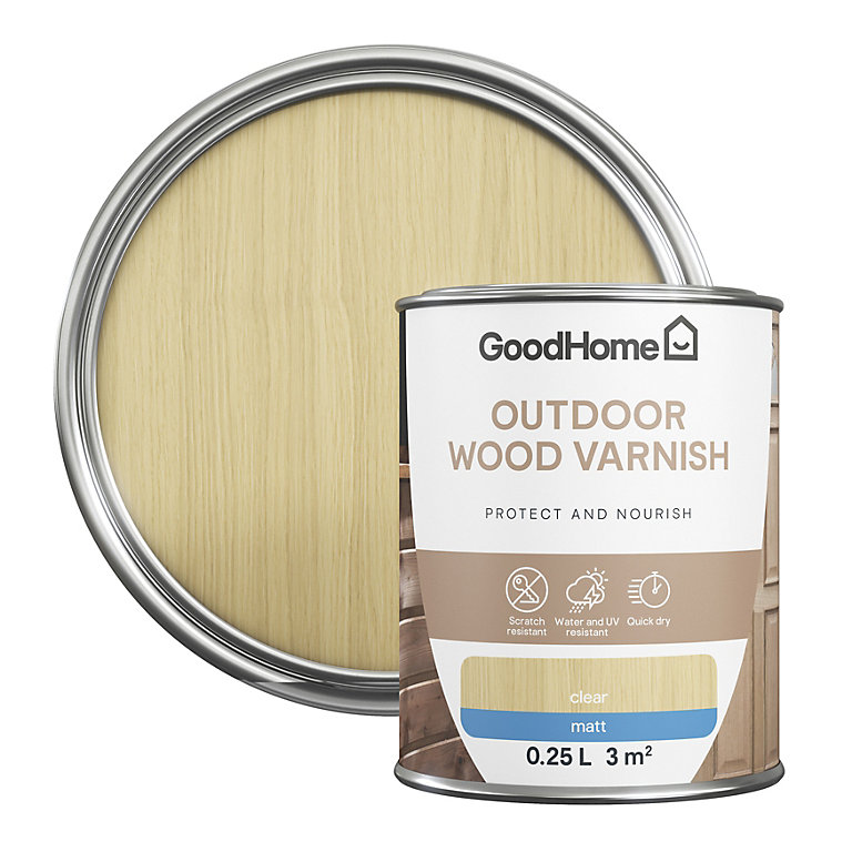 Product image for GoodHome Outdoor Clear Matt Wood Varnish, 250ml