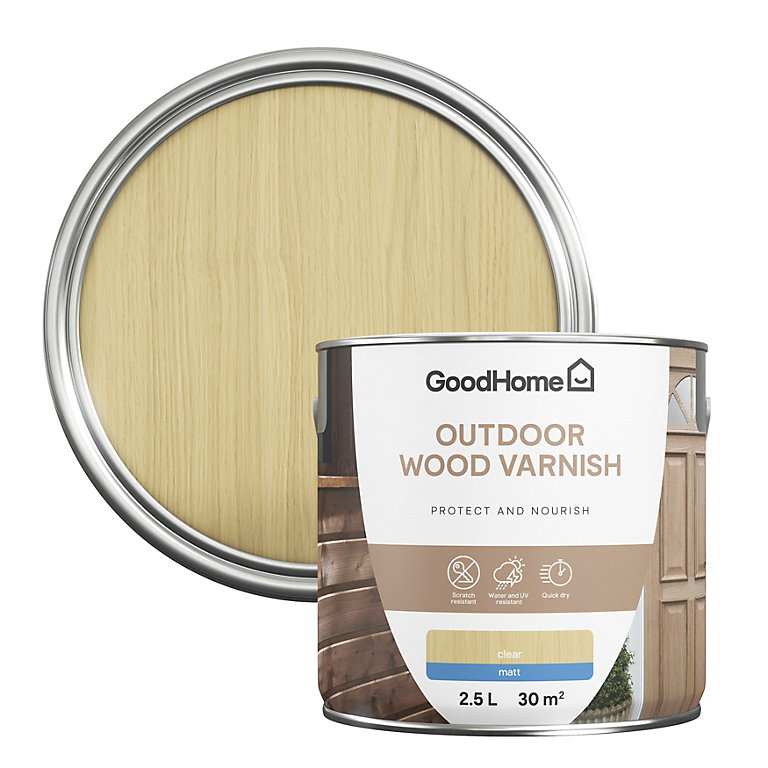Product image for GoodHome Outdoor Clear Matt Wood Varnish, 2.5L