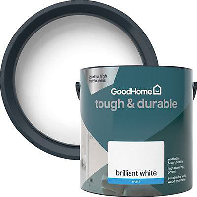 Image of GoodHome Tough & Durable Brilliant white Matt Emulsion paint, 2.5L