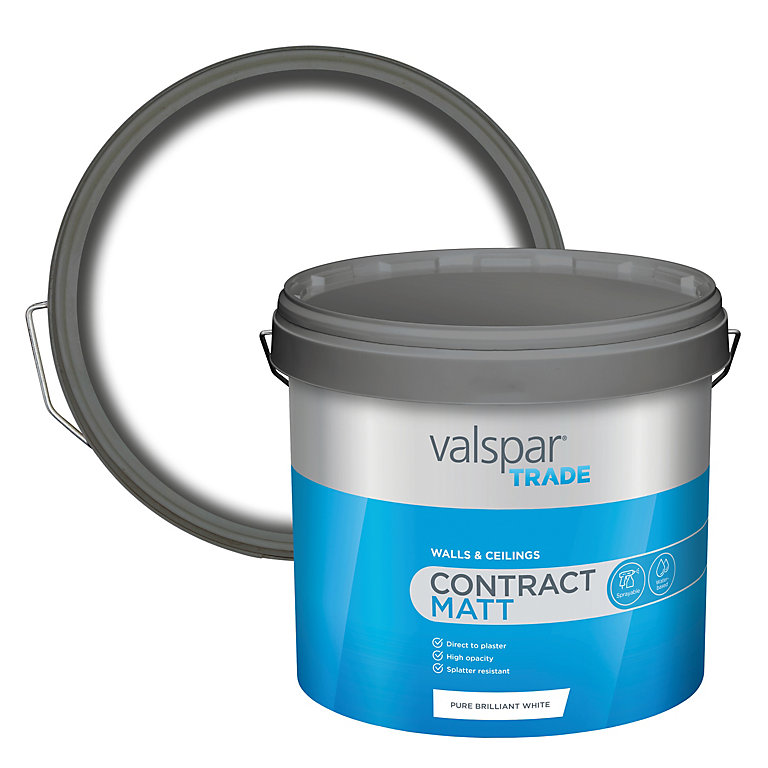 Image of Valspar Trade Contract Pure Brilliant White Matt Emulsion paint, 12L