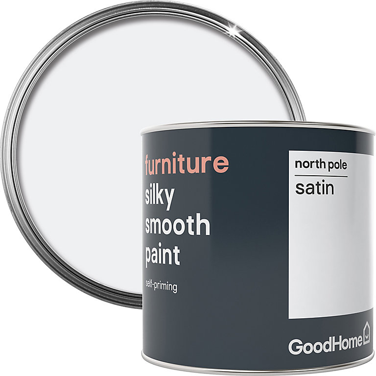 Image of GoodHome North pole (Brilliant white) Satin Furniture paint, 500ml