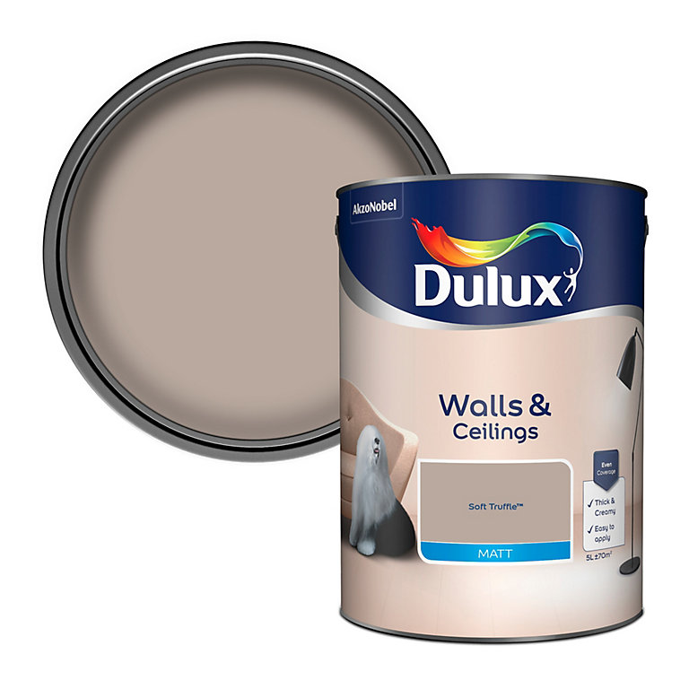 Product image for Dulux Walls & ceilings Soft truffle Matt Emulsion paint, 5L
