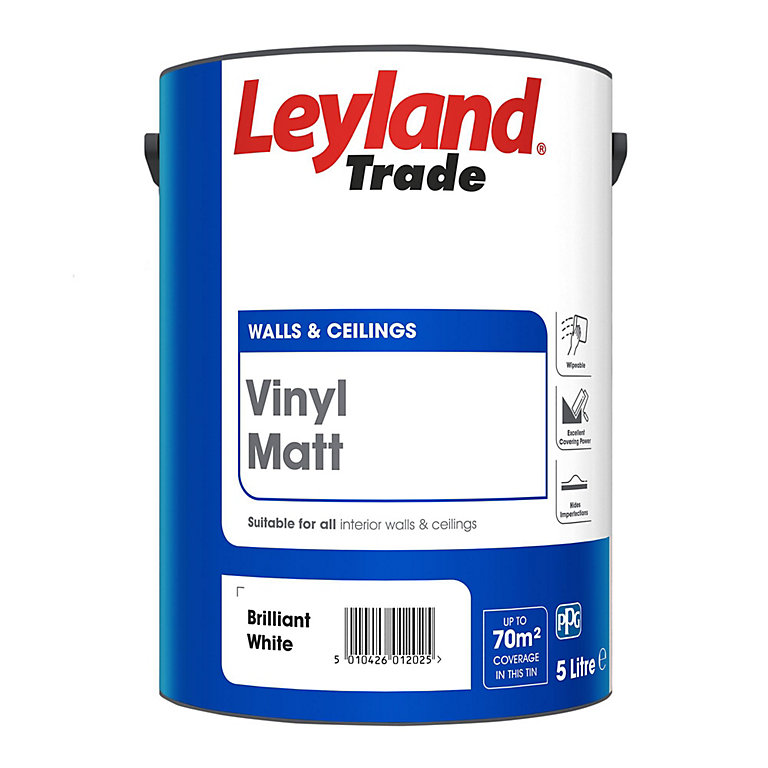 Product image for Leyland Trade Brilliant White Matt Emulsion paint, 5L