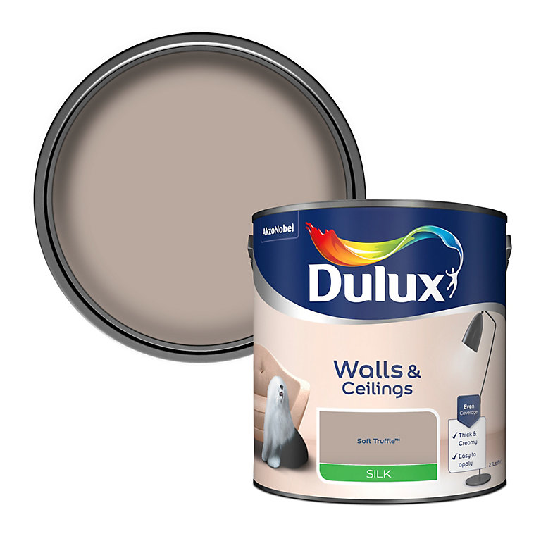 Image of Dulux Walls & ceilings Soft truffle Silk Emulsion paint, 2.5L