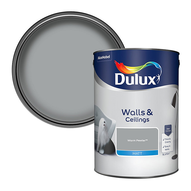 Image of Dulux Walls & ceilings Warm pewter Matt Emulsion paint, 5L
