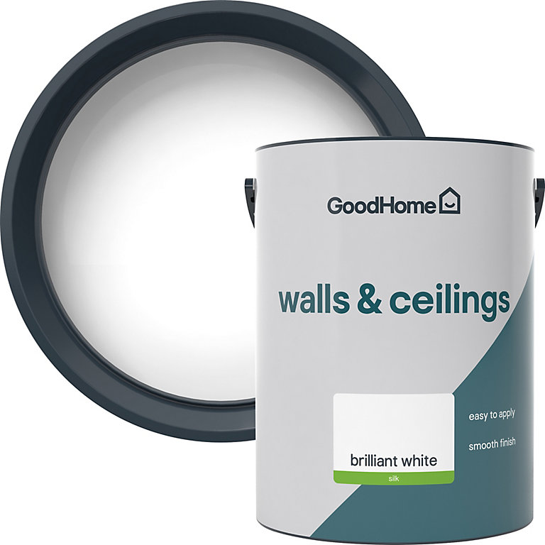 Image of GoodHome Walls & Ceilings Brilliant white Vinyl silk Emulsion paint, 5L
