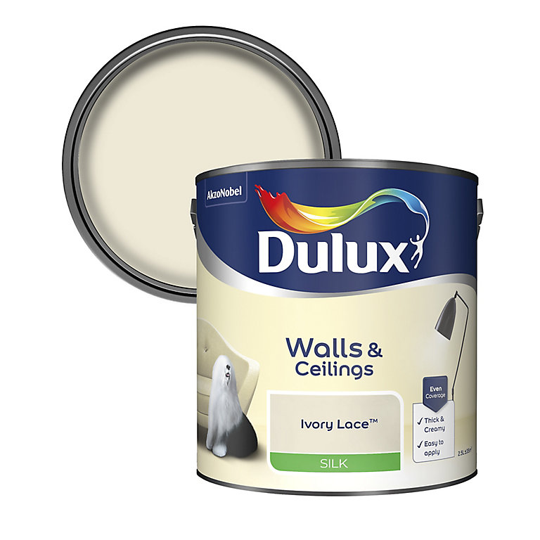 Product image for Dulux Walls & ceilings Ivory lace Silk Emulsion paint, 2.5L