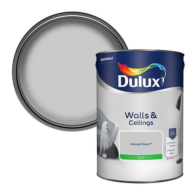 Product image for Dulux Walls & ceilings Goose down Silk Emulsion paint, 5L