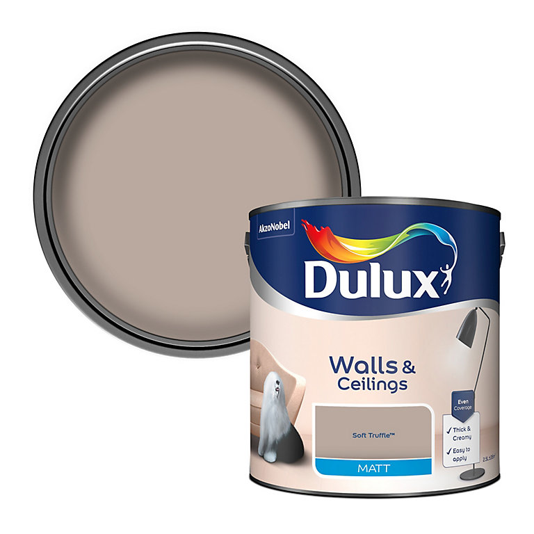 Image of Dulux Walls & ceilings Soft truffle Matt Emulsion paint, 2.5L