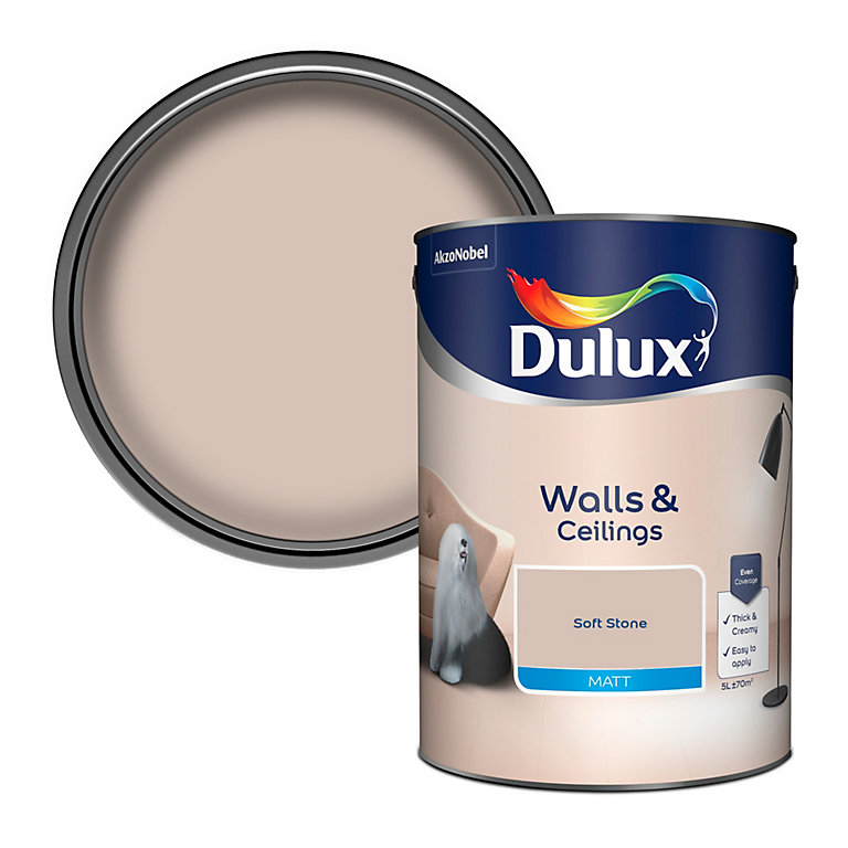 Product image for Dulux Walls & ceilings Soft stone Matt Emulsion paint, 5L