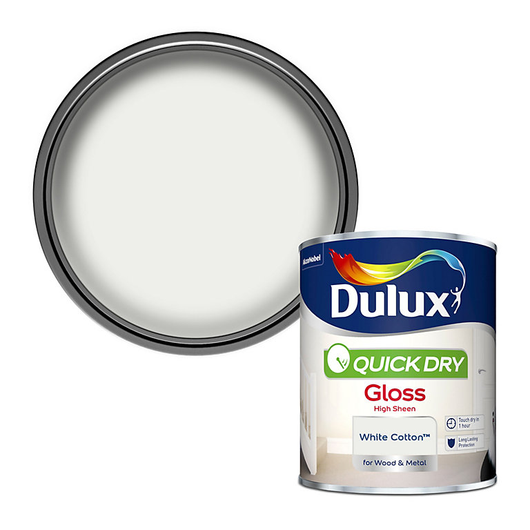 Product image for Dulux Quick dry White cotton Gloss Metal & wood paint, 750ml