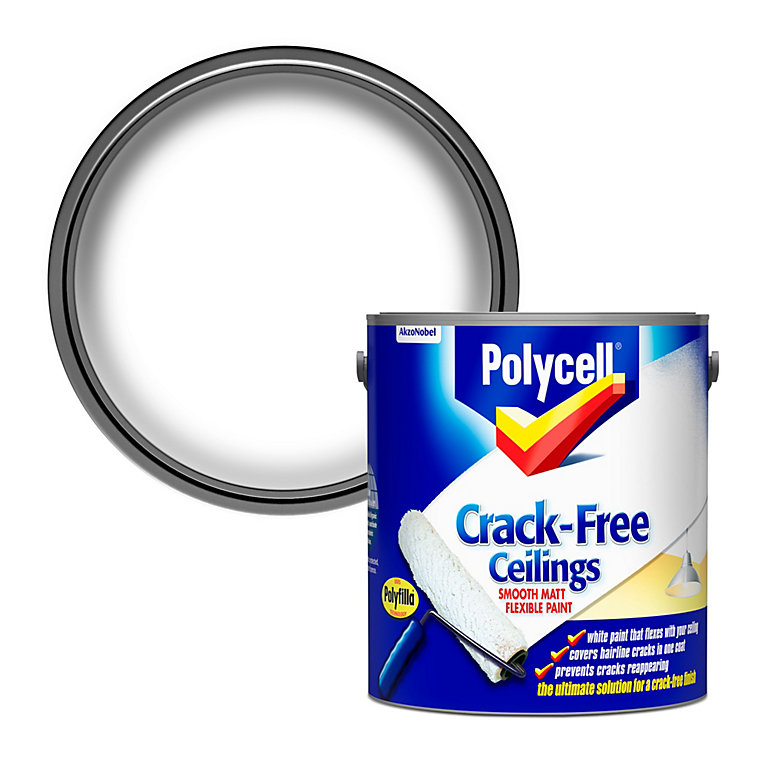 Image of Polycell Crack free White Matt Emulsion paint, 2.5L