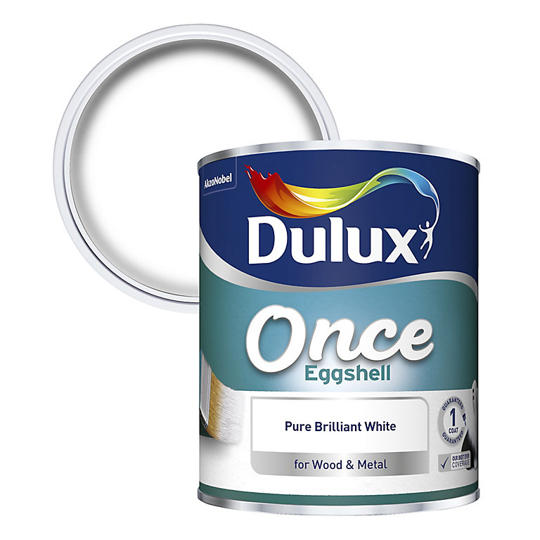 Product image for Dulux Once Pure brilliant white Eggshell Metal & wood paint, 750ml