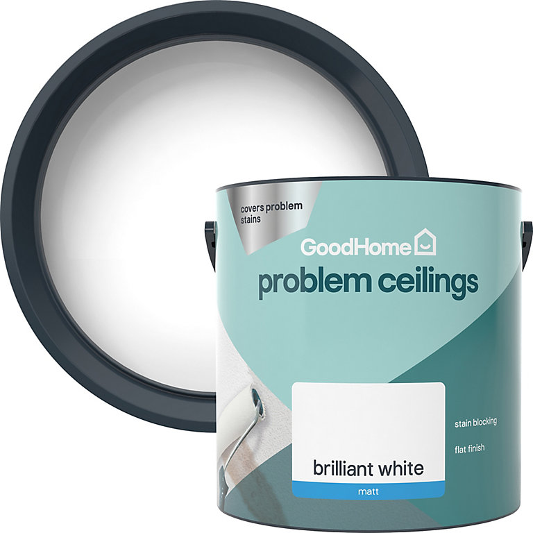 Product image for GoodHome Problem ceilings Brilliant white Matt Emulsion paint, 2.5L