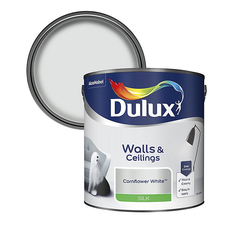 Image of Dulux Natural hints Cornflower white Silk Emulsion paint, 2.5L