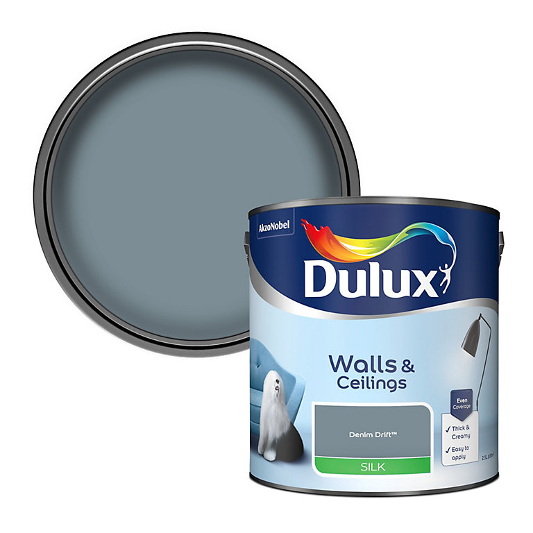 Product image for Dulux Walls & ceilings Denim drift Silk Emulsion paint, 2.5L