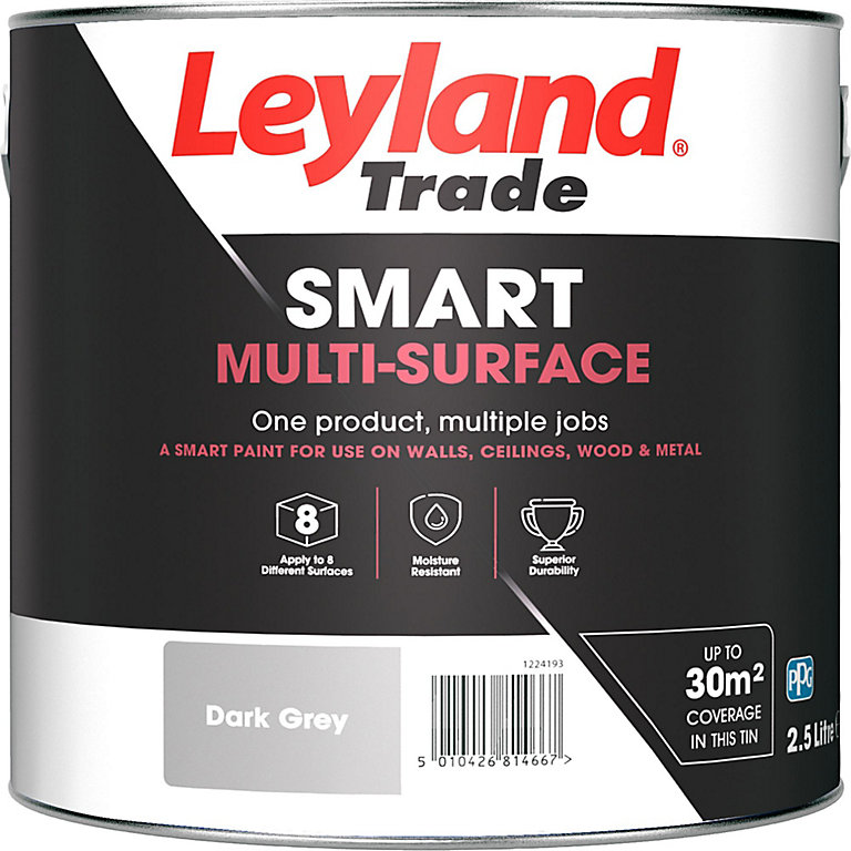 Image of Leyland Trade Smart Dark grey Mid sheen Multi-surface paint, 2.5L