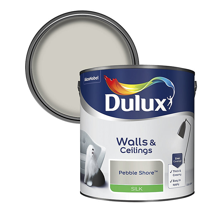 Product image for Dulux Walls & ceilings Pebble shore Silk Emulsion paint, 2.5L