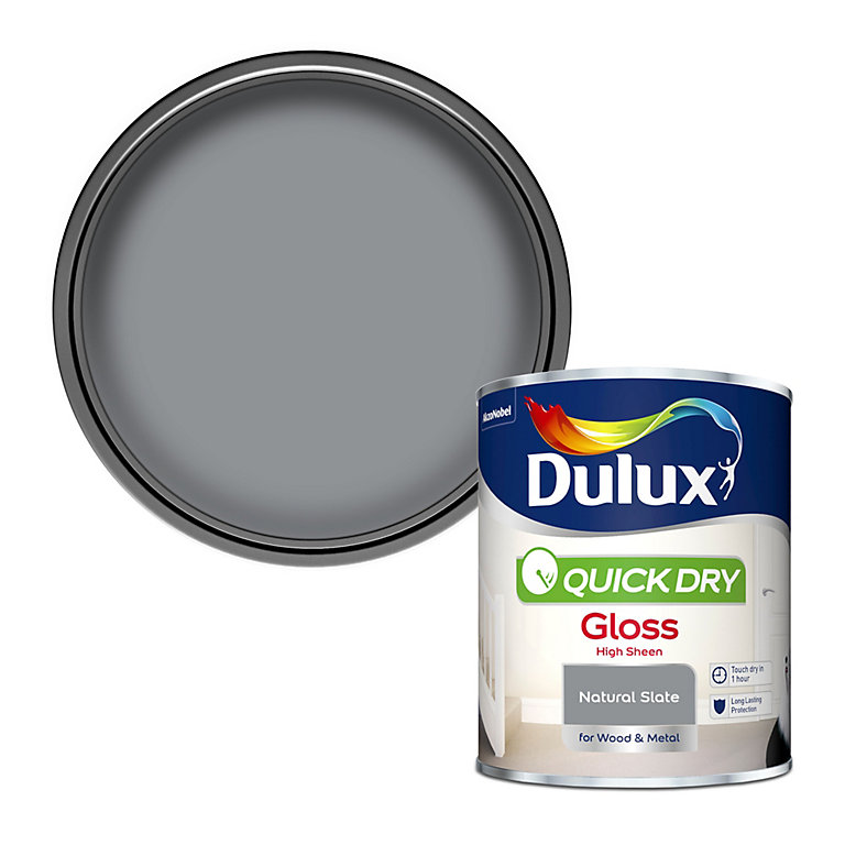 Product image for Dulux Quick dry Natural slate Gloss Metal & wood paint, 750ml