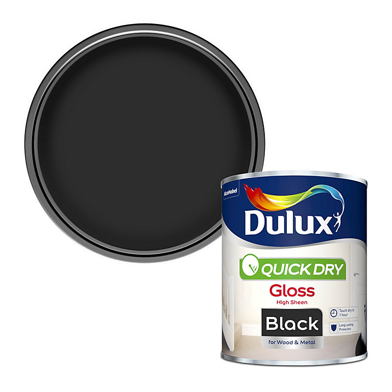 Product image for Dulux Quick dry Black Gloss Metal & wood paint, 750ml