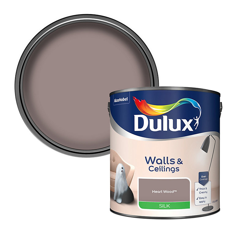 Product image for Dulux Walls & ceilings Heart wood Silk Emulsion paint, 2.5L