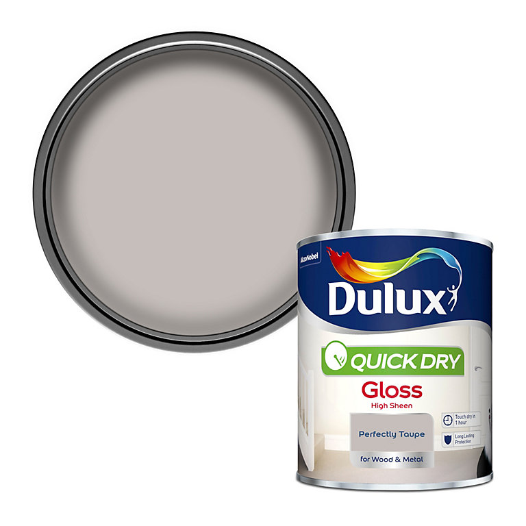 Product image for Dulux Quick dry Perfectly taupe Gloss Metal & wood paint, 750ml