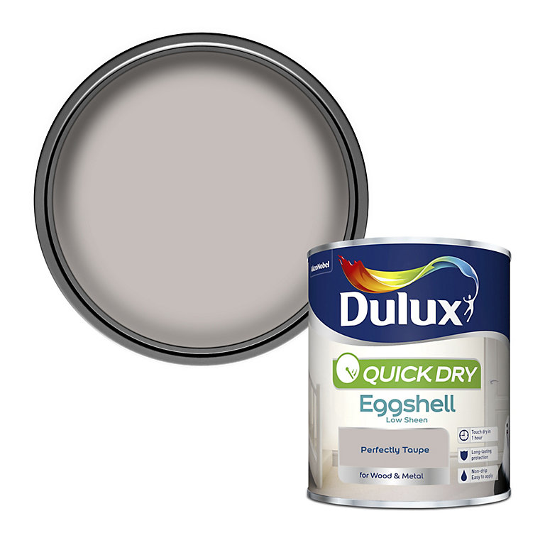 Product image for Dulux Quick dry Perfectly taupe Eggshell Metal & wood paint, 750ml
