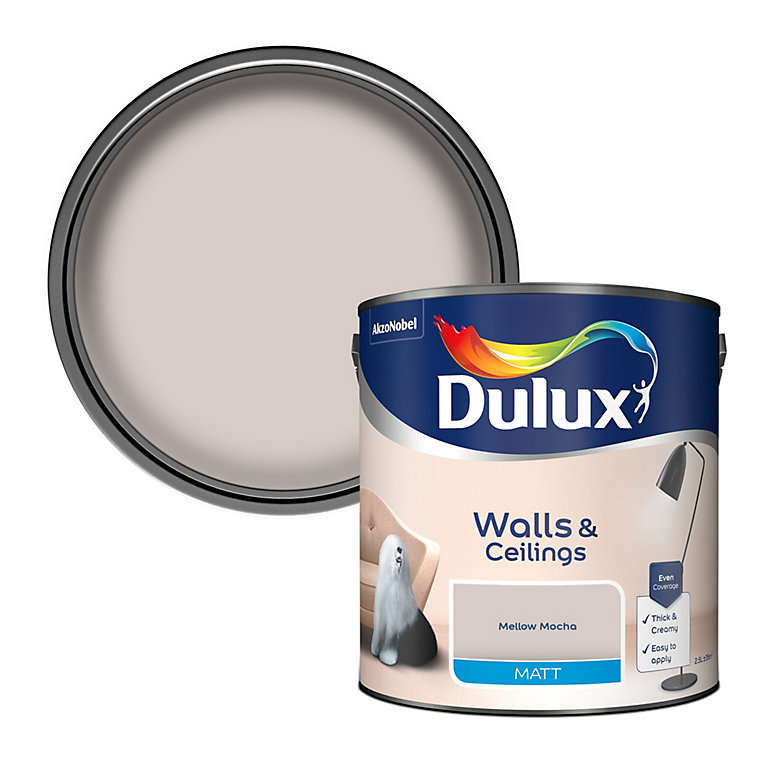 Product image for Dulux Walls & ceilings Mellow mocha Matt Emulsion paint, 2.5L