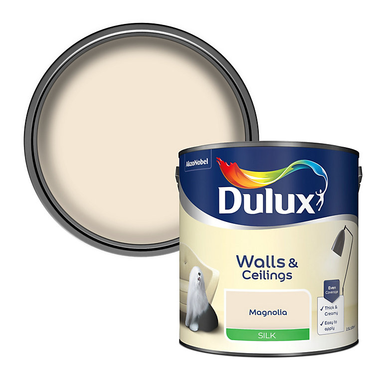 Product image for Dulux Walls & ceilings Magnolia Silk Emulsion paint, 2.5L