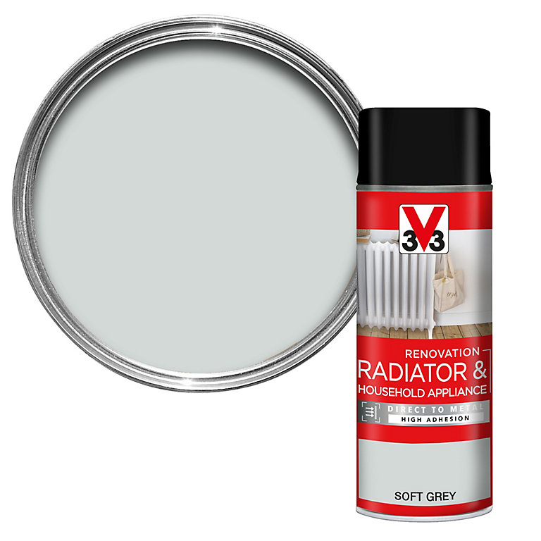 Product image for V33 Renovation Soft Grey Satinwood Radiator & appliance paint, 400ml Spray can