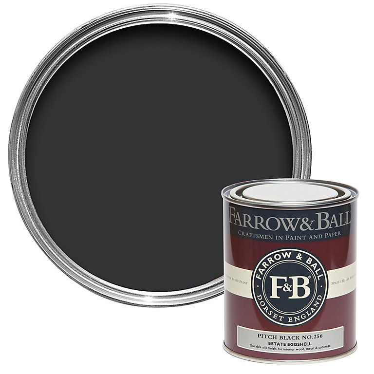 Product image for Farrow & Ball Estate Pitch Black No.256 Eggshell Paint, 750ml