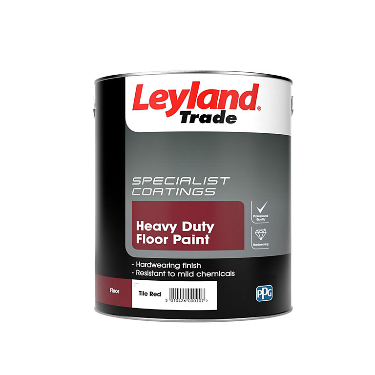 Product image for Leyland Trade Heavy duty Tile Red Satinwood Floor paint, 5L