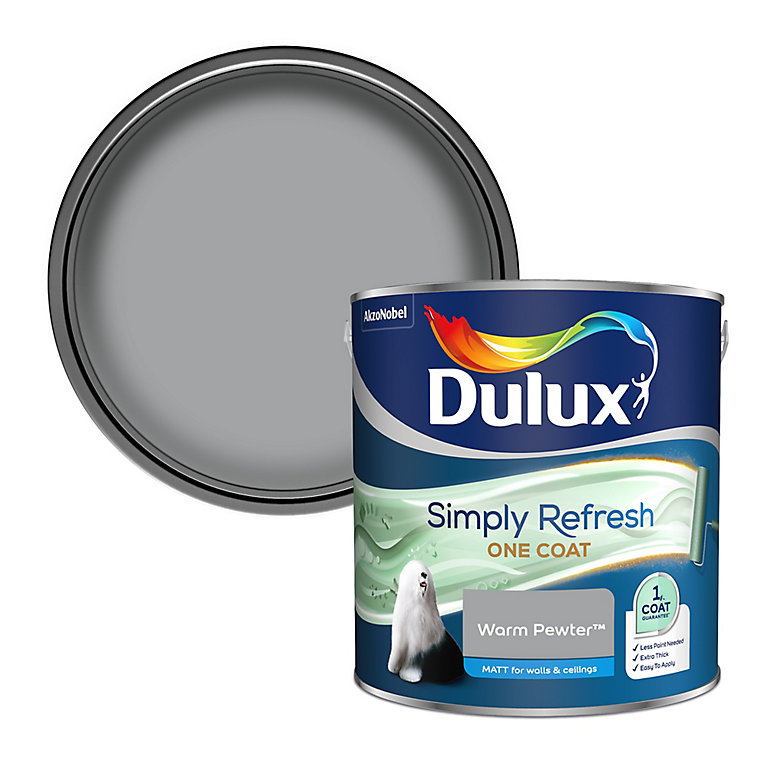 Product image for Dulux One coat Warm pewter Matt Emulsion paint, 2.5L