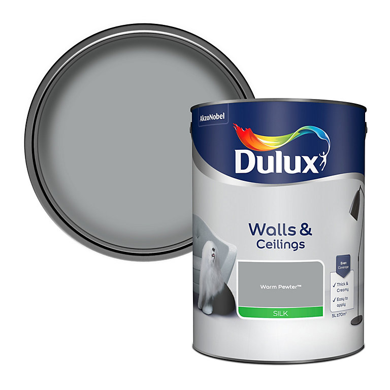 Product image for Dulux Walls & ceilings Warm pewter Silk Emulsion paint, 5L