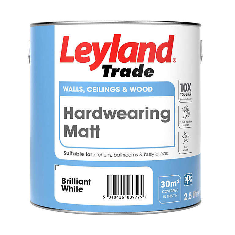 Image of Leyland Trade Brilliant White Matt Emulsion paint, 2.5L