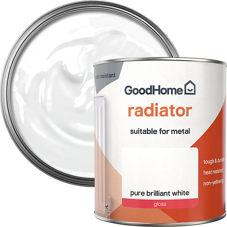 Image of GoodHome Renovation Pure Brilliant White Gloss Radiator & appliance paint, 750ml