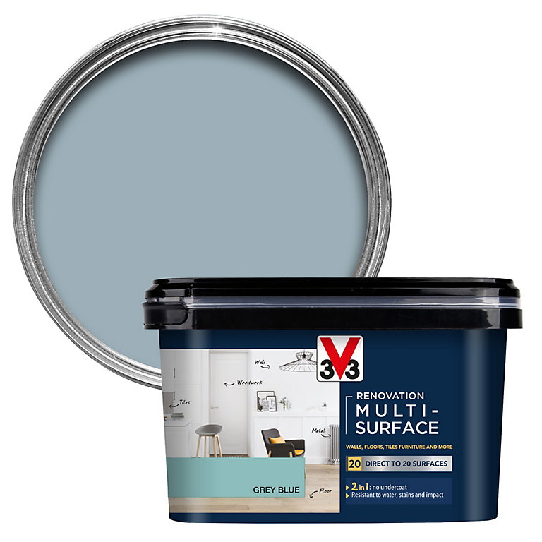 Product image for V33 Renovation Grey Blue Satinwood Multi-surface paint, 2L