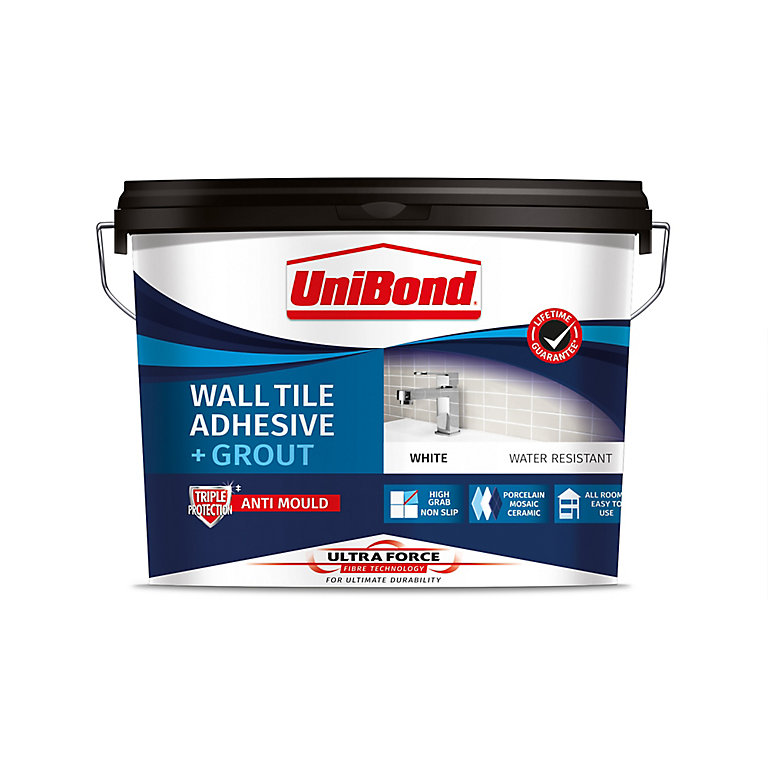 Product image for UniBond UltraForce Ready mixed Ice white Wall tile Adhesive & grout, 12.8kg