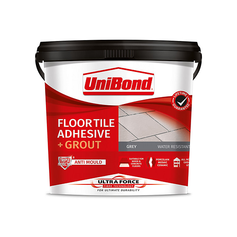 Product image for UniBond UltraForce Ready mixed Grey Floor tile Adhesive & grout, 7.3kg