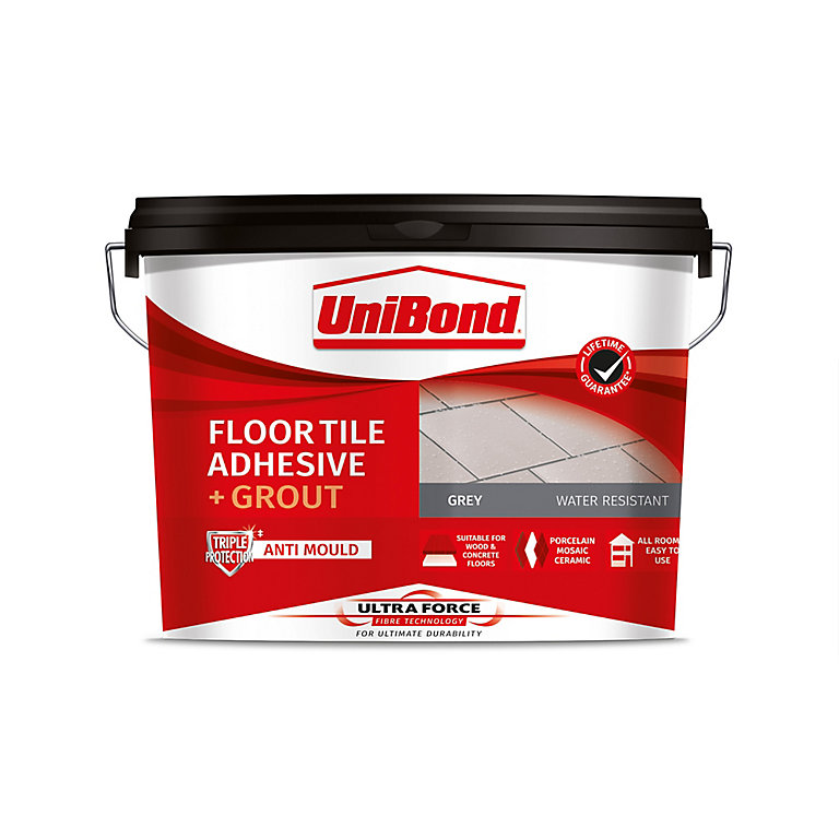 Product image for UniBond UltraForce Ready mixed Grey Floor tile Adhesive & grout, 14.3kg