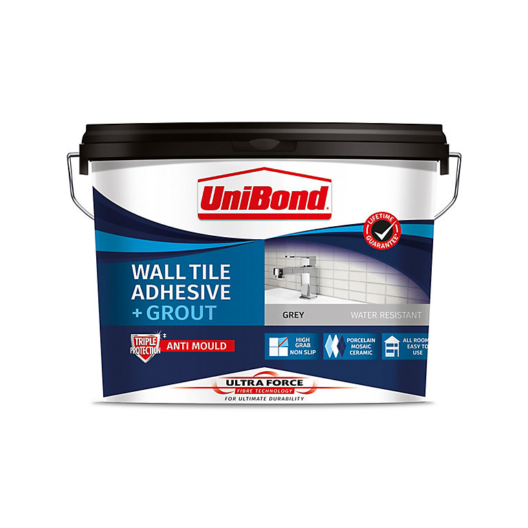 Product image for UniBond UltraForce Ready mixed Grey Wall tile Adhesive & grout, 12.8kg