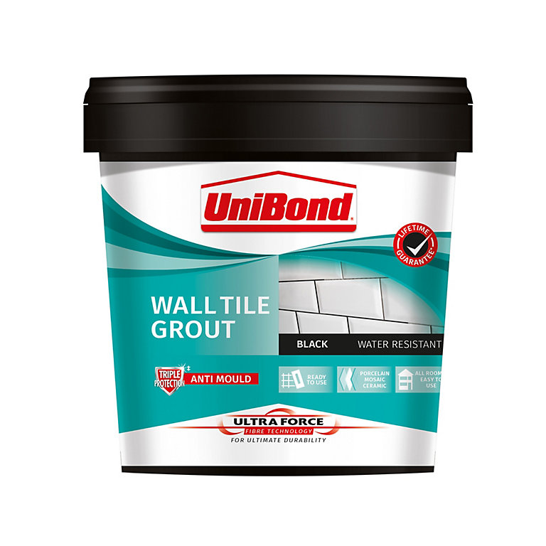 Product image for UniBond UltraForce Ready mixed Black Wall tile Grout, 1.38kg Tub