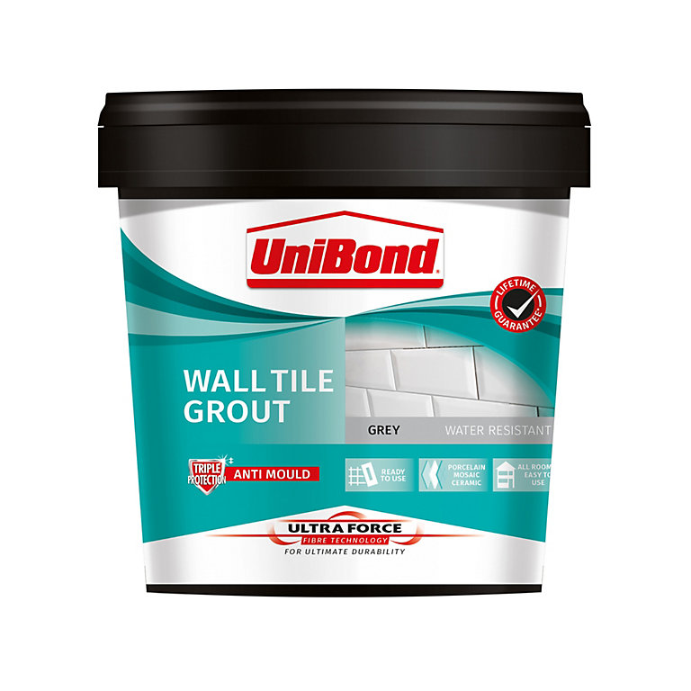 Product image for UniBond UltraForce Ready mixed Grey Wall tile Grout, 1.38kg Tub