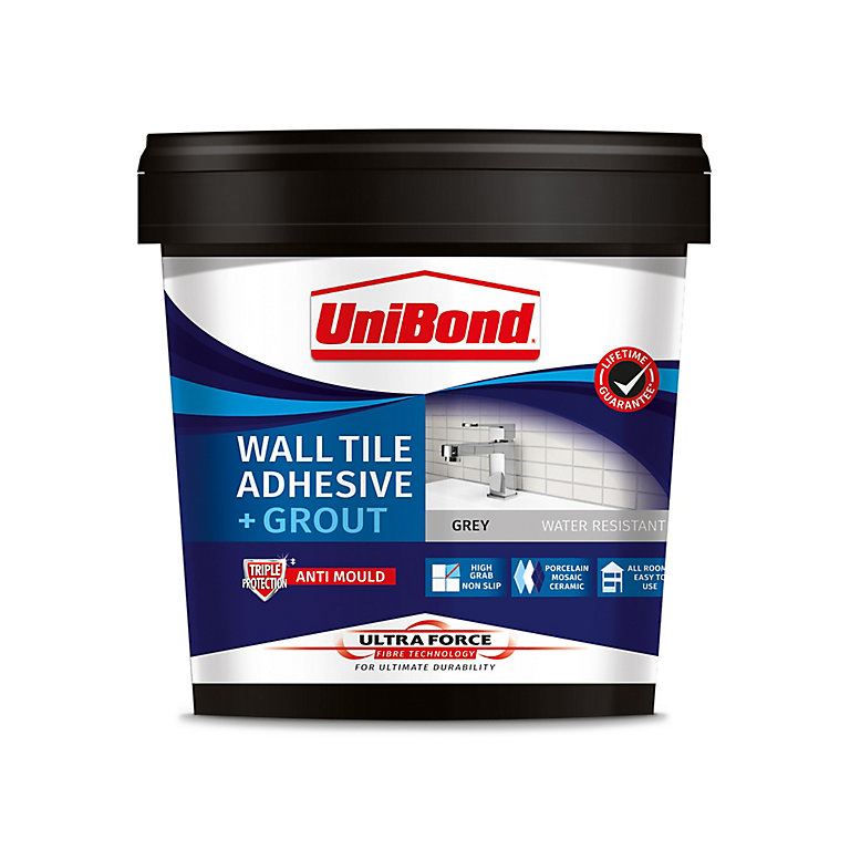 Product image for UniBond UltraForce Ready mixed Grey Wall tile Adhesive & grout, 1.38kg