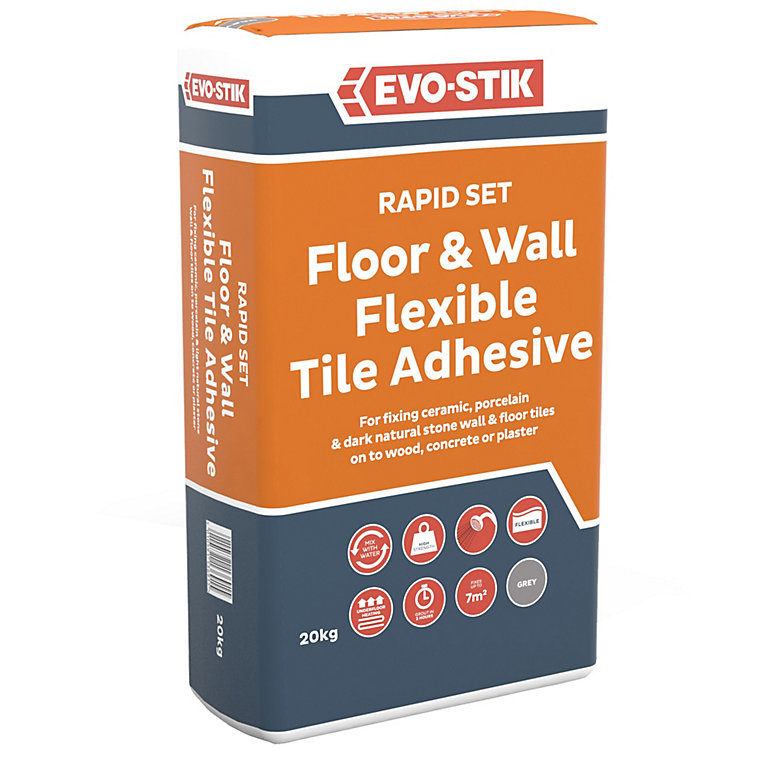 Product image for Evo-Stik Flexible Grey Wall & floor tile Adhesive, 20kg