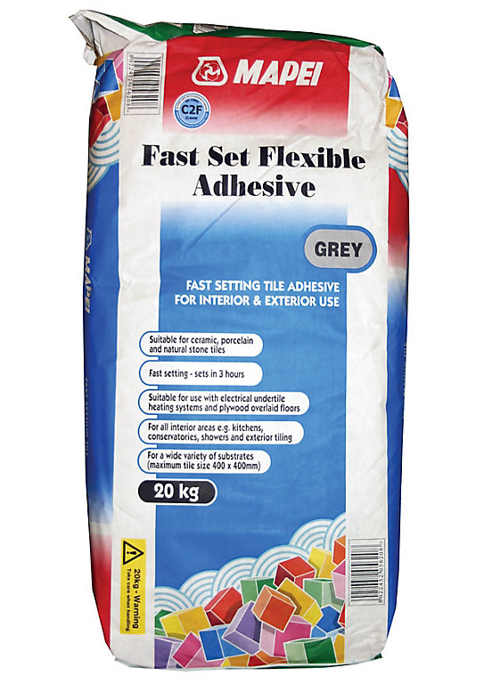 Product image for Mapei Fast set flexible Grey Tile Adhesive, 20kg
